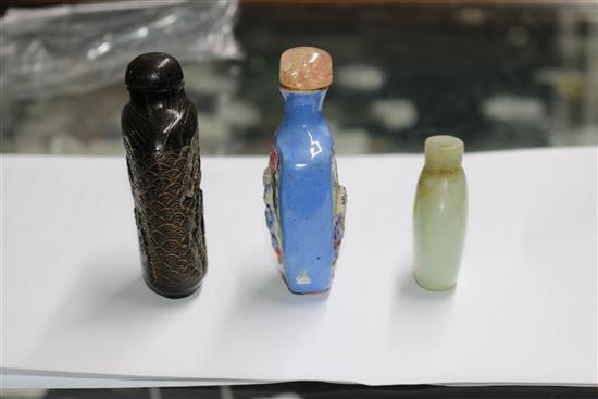 Three assorted Chinese snuff bottles tallest 9cm